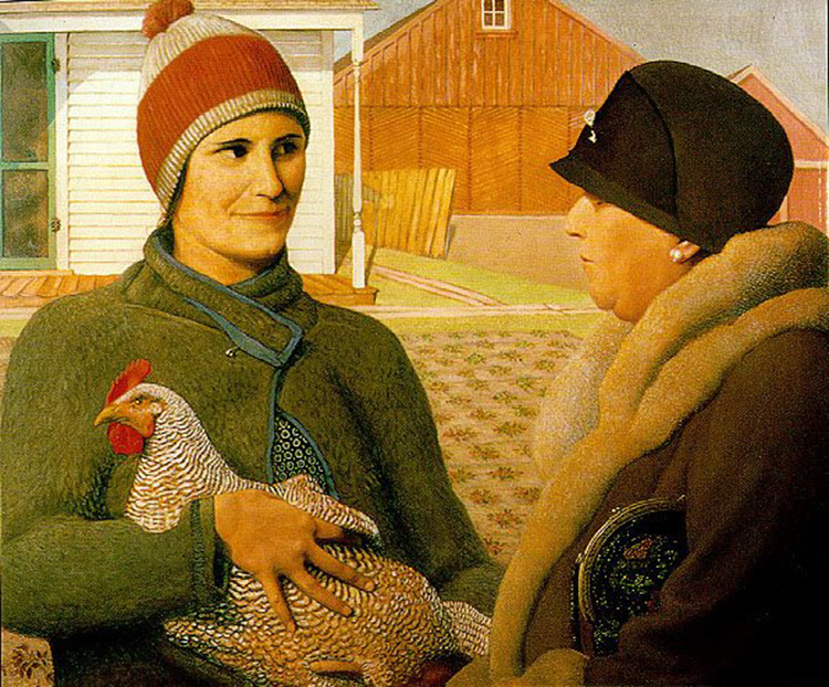 Grant Wood (America, 1891-1942)
Appraisal, 1931
Oil on composition board
37 x 43 inches
Dubuque Museum of Art, on long-term loan from the Carnegie-Stout Public Library, acquired through the Lull Art Fund, LTL.99.08. © Figge Art Museum, successors to the Estate of Nan Wood Graham/Licensed by VAGA, New York, NY.