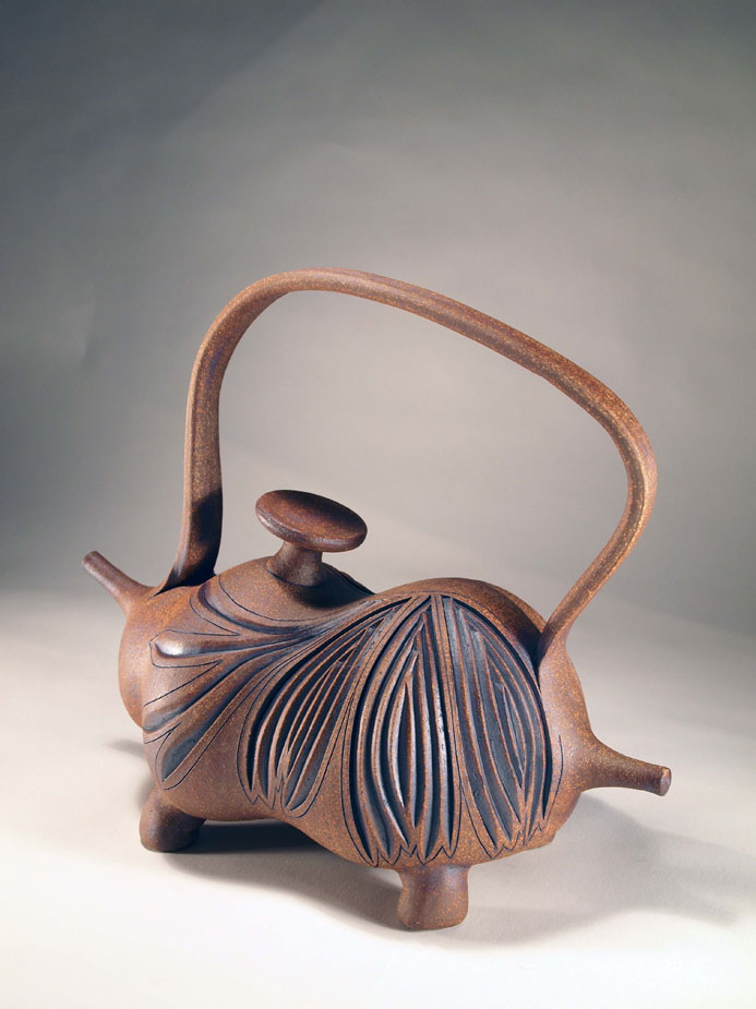 Rich Robertson, Full Thorax Tea? - Not!, 2020, stoneware and rubbed iron stain, 11.5x13x6 inches, collection of the artist