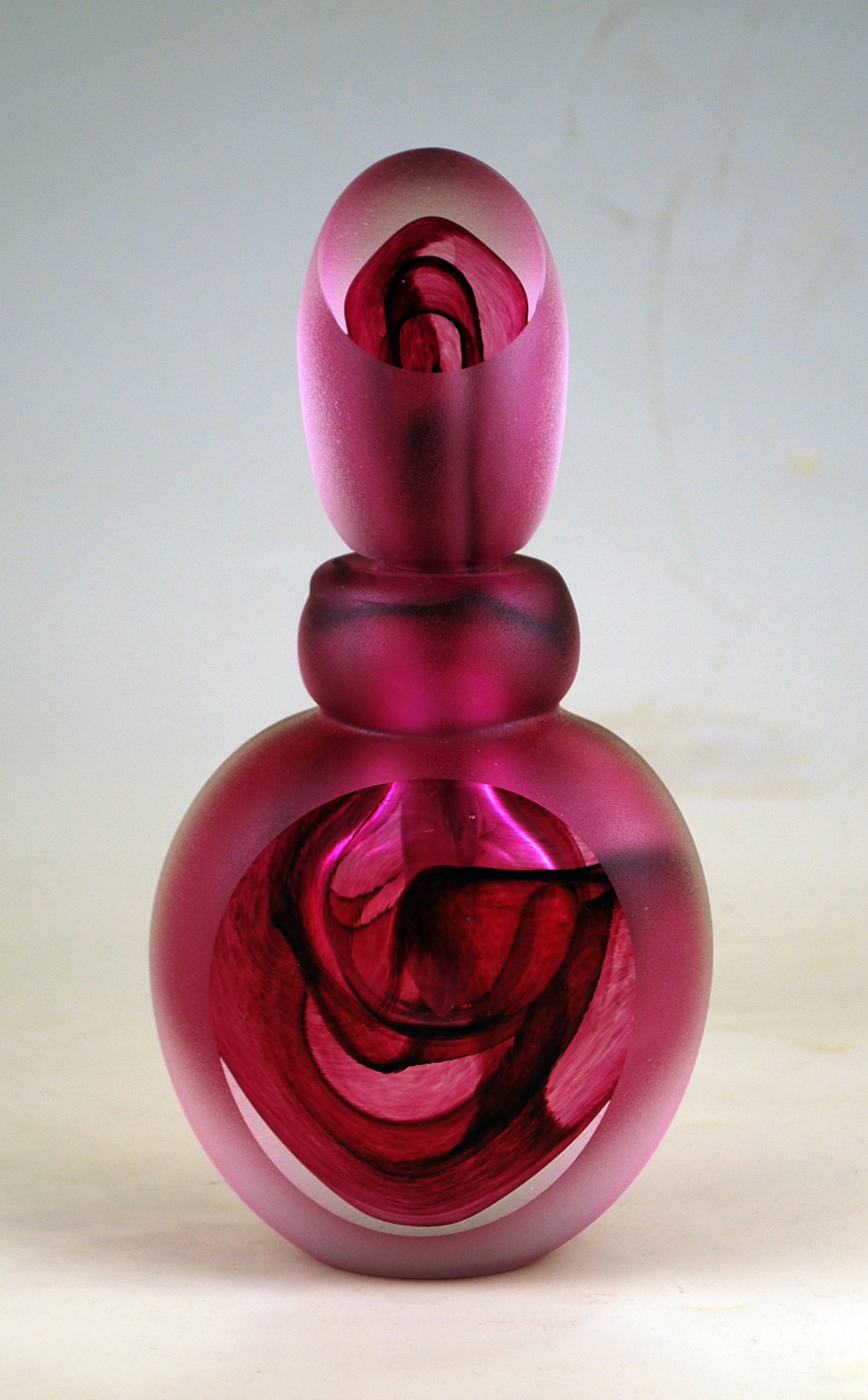 Andrew Shea, Rose Swirl Perfume Bottle, 2019, blown glass, 7.75x3.5x3.5 inches, collection of the artist