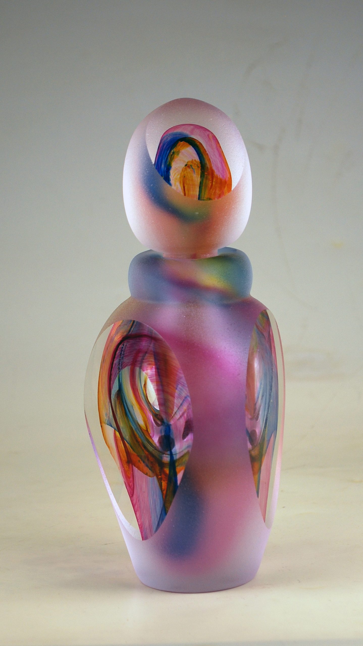 Andrew Shea, Multi-Color Swirl Perfume Bottle, 2020, blown glass, 8.25x3x3 inches, collection of the artist