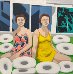 Elizabeth Eagle, Two Women (Piles of Light Pressing), 2018, acrylic on canvas, 29 7/8 x 30 inches, 2019 DUMA Biennial Purchase, 2019.13