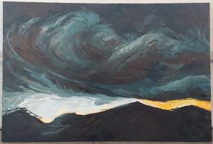 Joyce Polance, Black Sky, 2021, oil on canvas, 24x36, collection of the artist