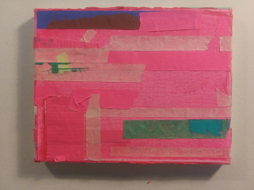 Daniel O'Brien, Untitled, 2020, oil, acrylic, paper, newspaper, and tape on canvas, 8x10 in. ea., Collection of the artist