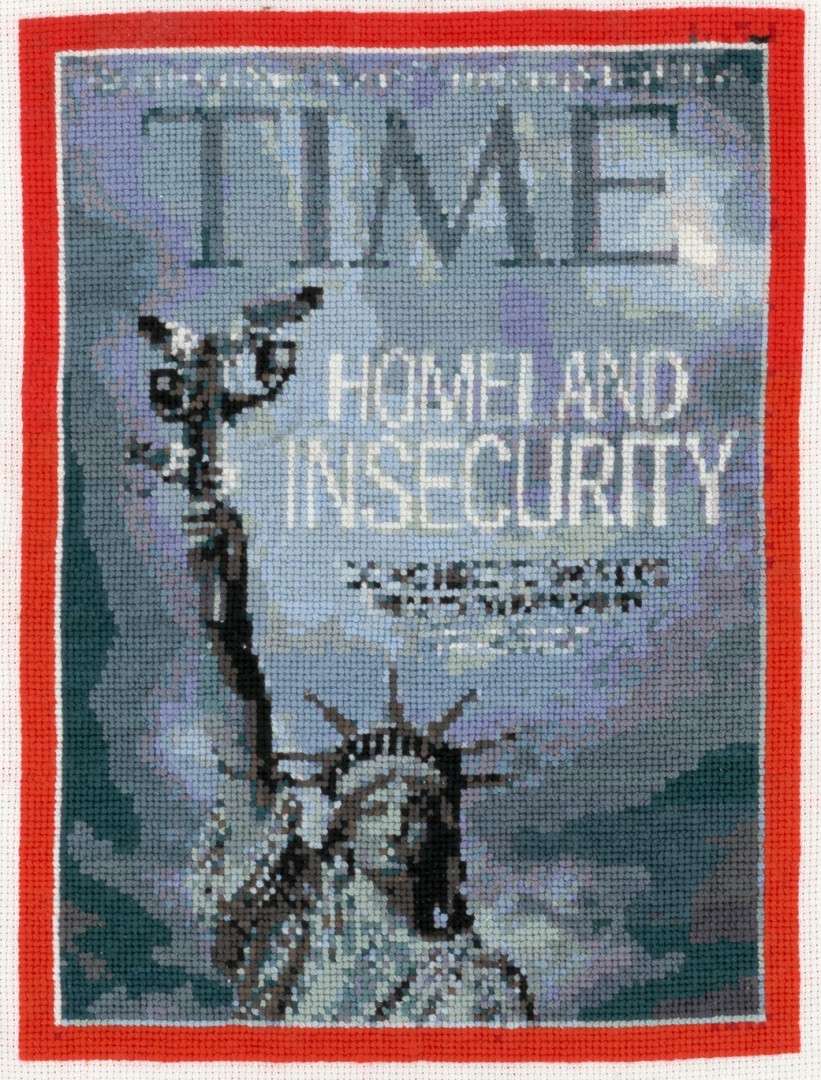 Jennifer Drinkwater, Homeland Insecurity (May 13, 2013: Part I), 2020, Embroidery floss on cotton, 18x16 in., Collection of the artist