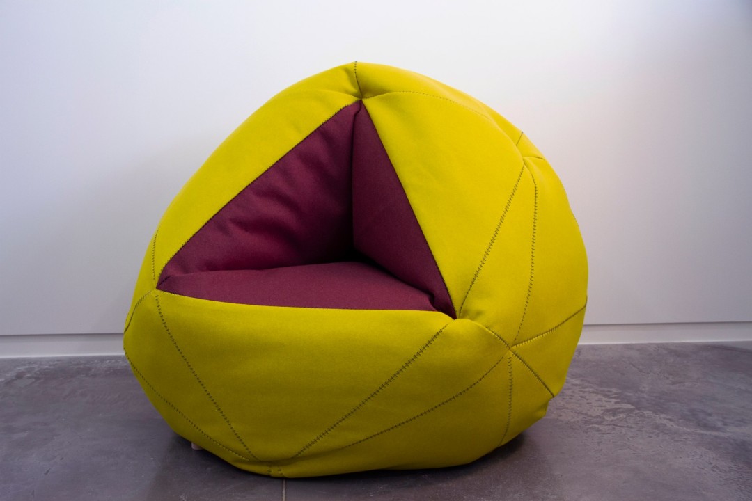 Monica Correia, Palmira Chair, 2023, Felt, thread, foam, and plywood, 45" x 58" x 50"
