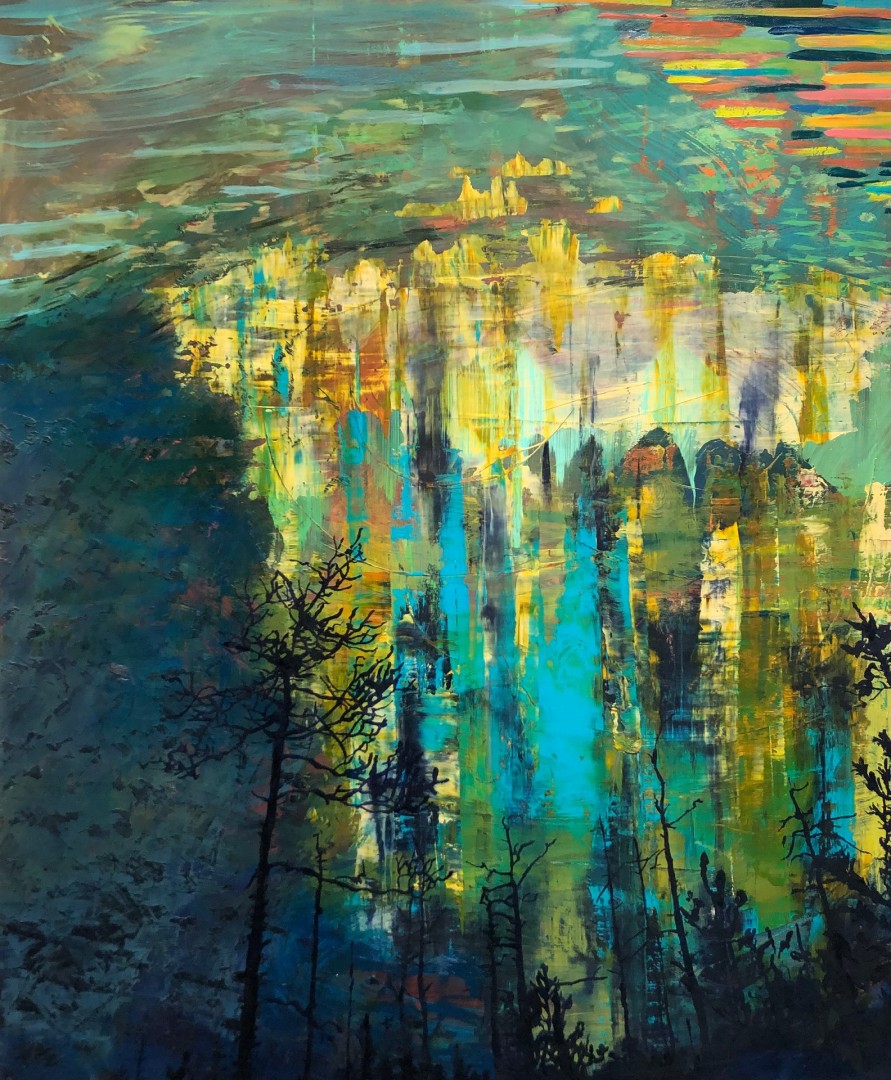 Artist Kristin Quinn oil painting titled estivant pines.