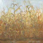 Lorraine Ortner-Blake, Hiding in the corn, 2019, Gouache on cotton paper, 16 x 16, Courtesy of the artist