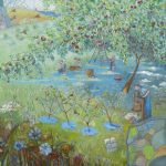 Lorraine Ortner-Blake, Picking apples, 2020, Gouache on cotton paper, 22 x 22, Courtesy of the artist