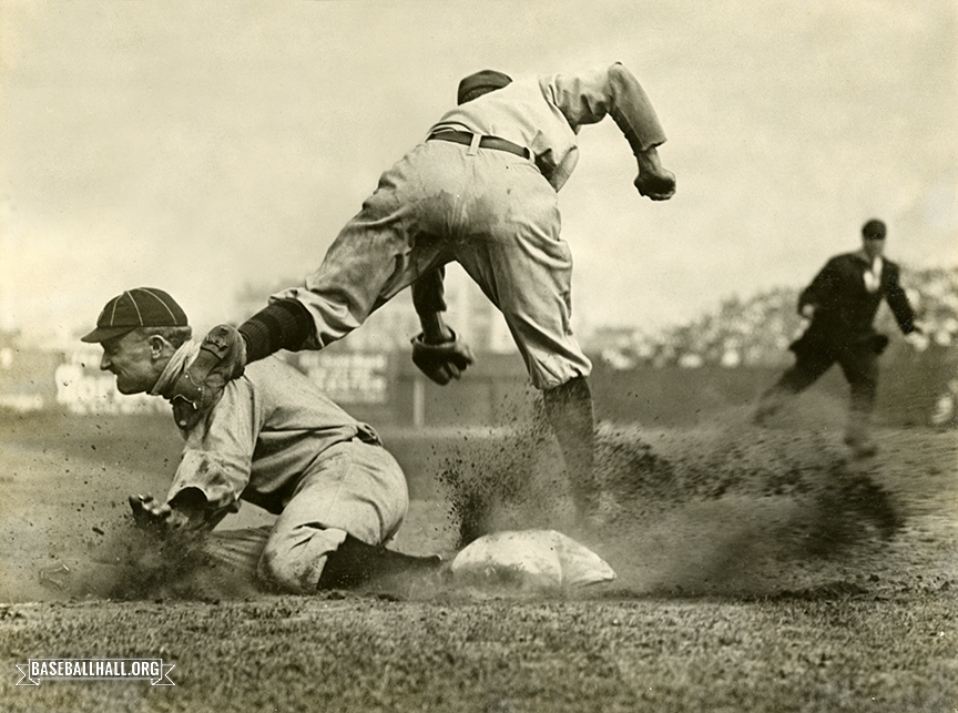 "Ty Cobb slides into third base" by Charles M. Conlon, July 23, 1910 Courtesy of the National Baseball Hall of Fame and Museum
