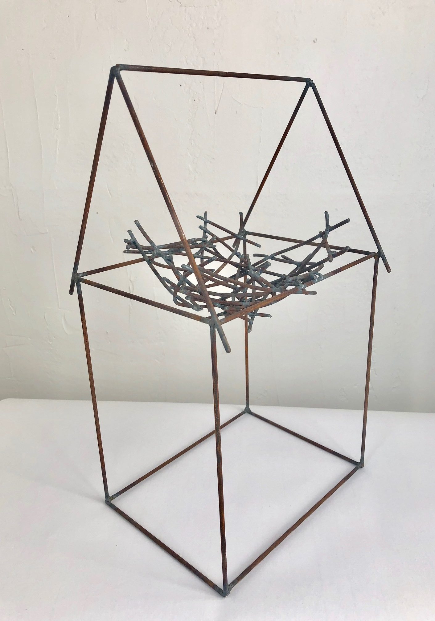 Kristin Garnant and v.skip willits, Nest House 2, 2019, recycled steel, 14x8x7 inches, collection of the artists