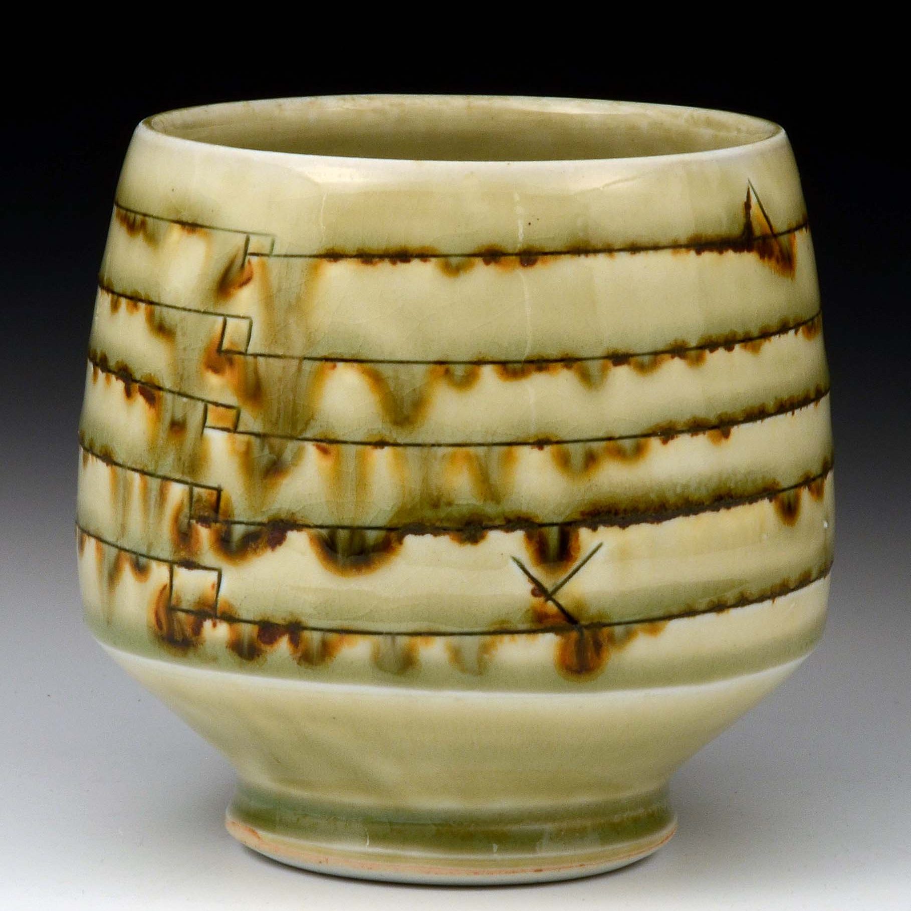 [5]
Rick Hintze, Yunomi, 2020, porcelain, iron stain, and wood ash glaze, 3.75x3.875x3.875 inches, collection of the artist