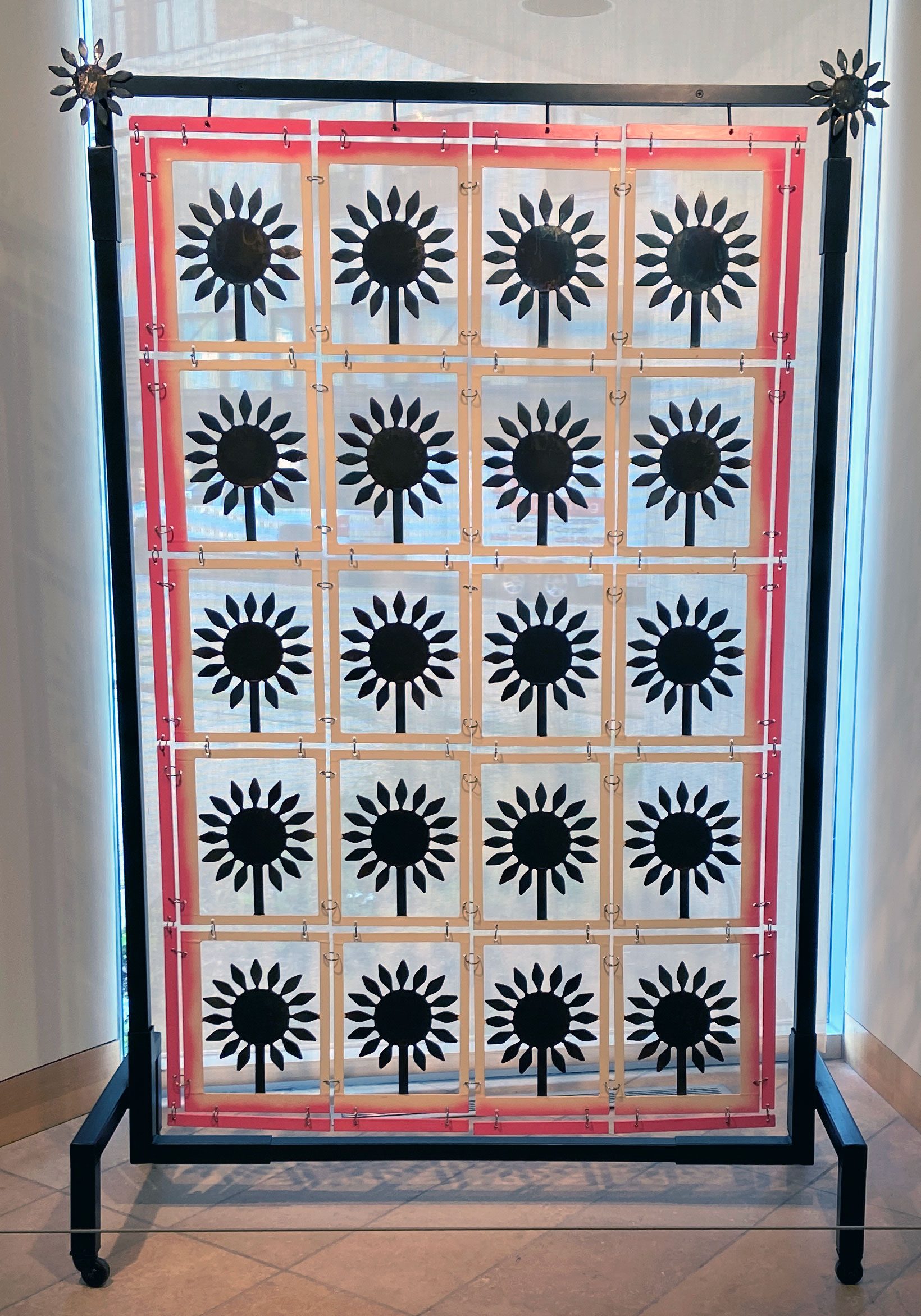 John Martinson, Quilt, 2011, steel, paint, varnish, and binder rings, 84x57x24 inches, collection of the artist